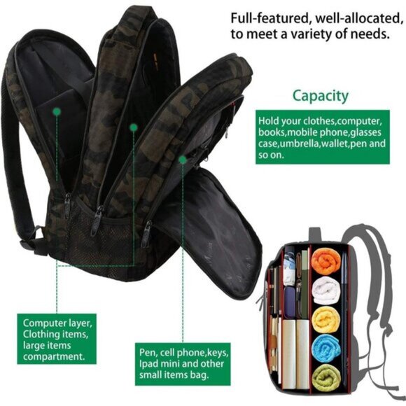⚡Matein Men Camouflage Travel Business Anti Theft Slim Sturdy Laptops Backpack - Picture 9 of 9